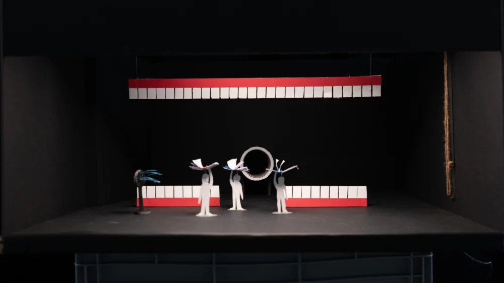 Stage design model with shark teeth and piano
