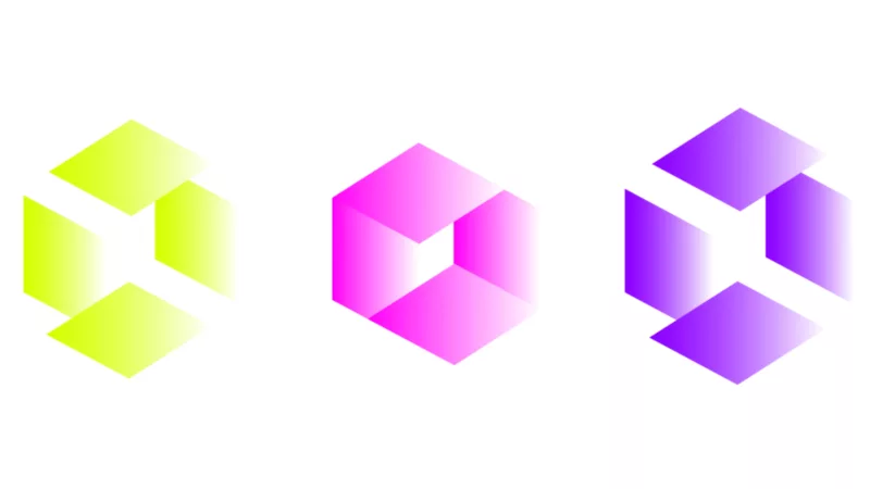 Die Logos der drei im Text erwähnten Artist Labs von links nach rechts: Neongelbe offene Raute, pinke geschlossene Raute, violette offene Raute
