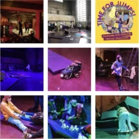 The image shows a collection of pictures where people are roller skating or in other stage moments, for example.