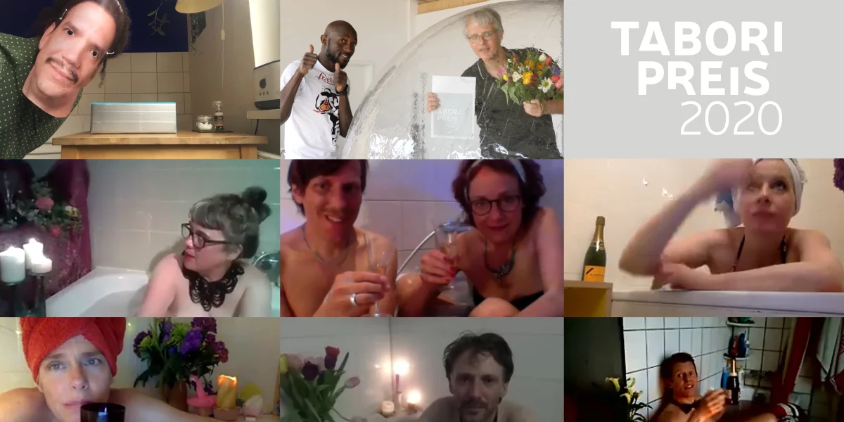 Like a zoomed-in conversation with several participants, the 2020 award winners can be seen in this picture. Many are toasting to the camera from the bathtub.