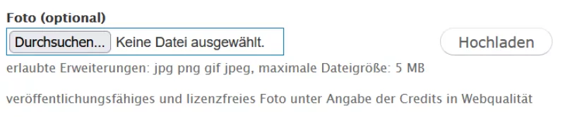 Screenshot aus der Antragsdatenbank. Über eine Upload-Funktion kann ein Foto in die Datenbank geladen werden.